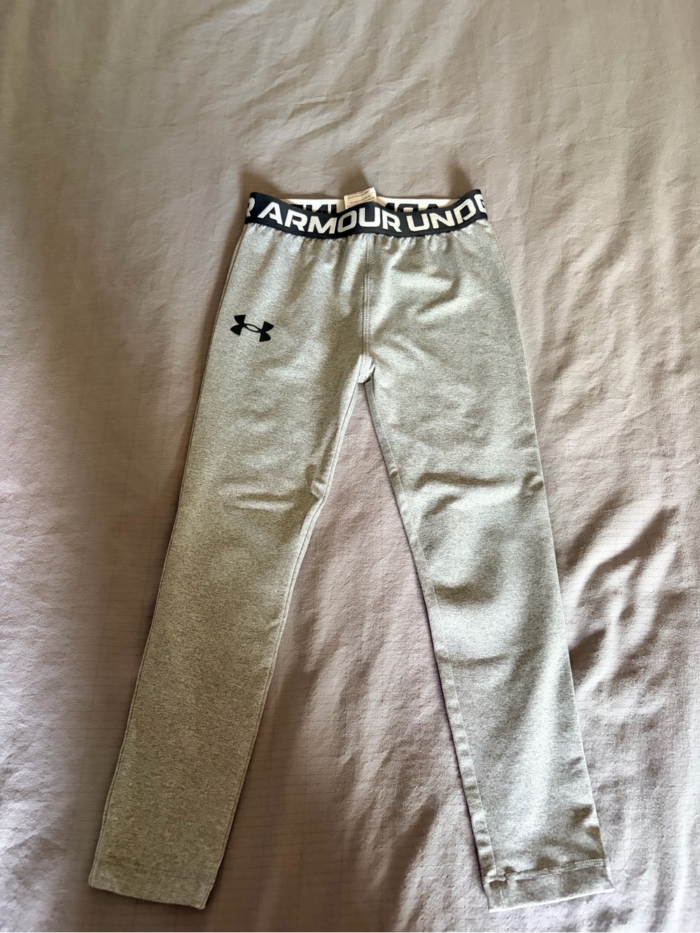 Under Armour Youth Heather Gray Logo Waistband Leggings